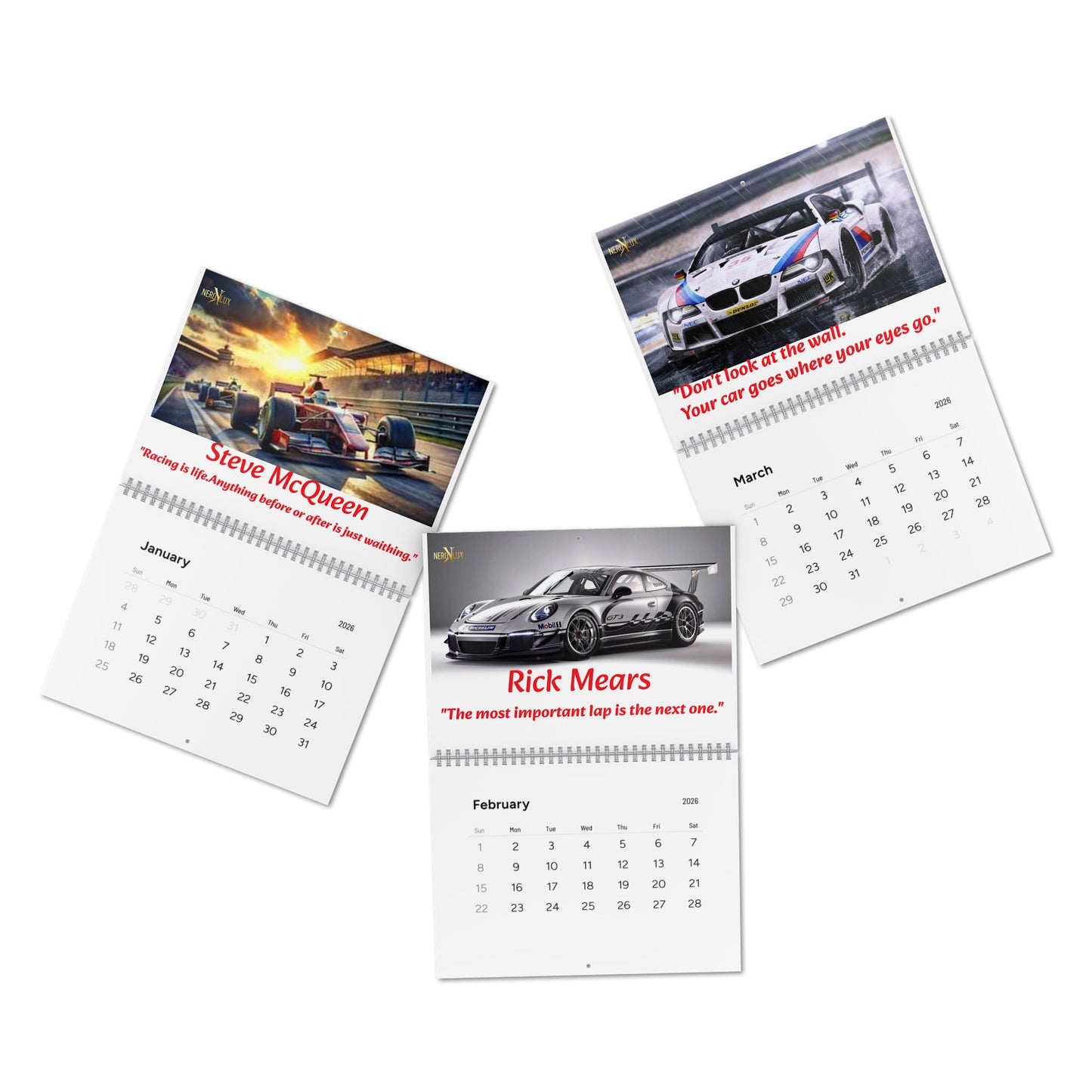 Wall Calendar, 2026 Race Car Calendar with Motivational Quotes, Track Racing Calendar, Auto Racing Planner, Sports Calendar, Automotive Art